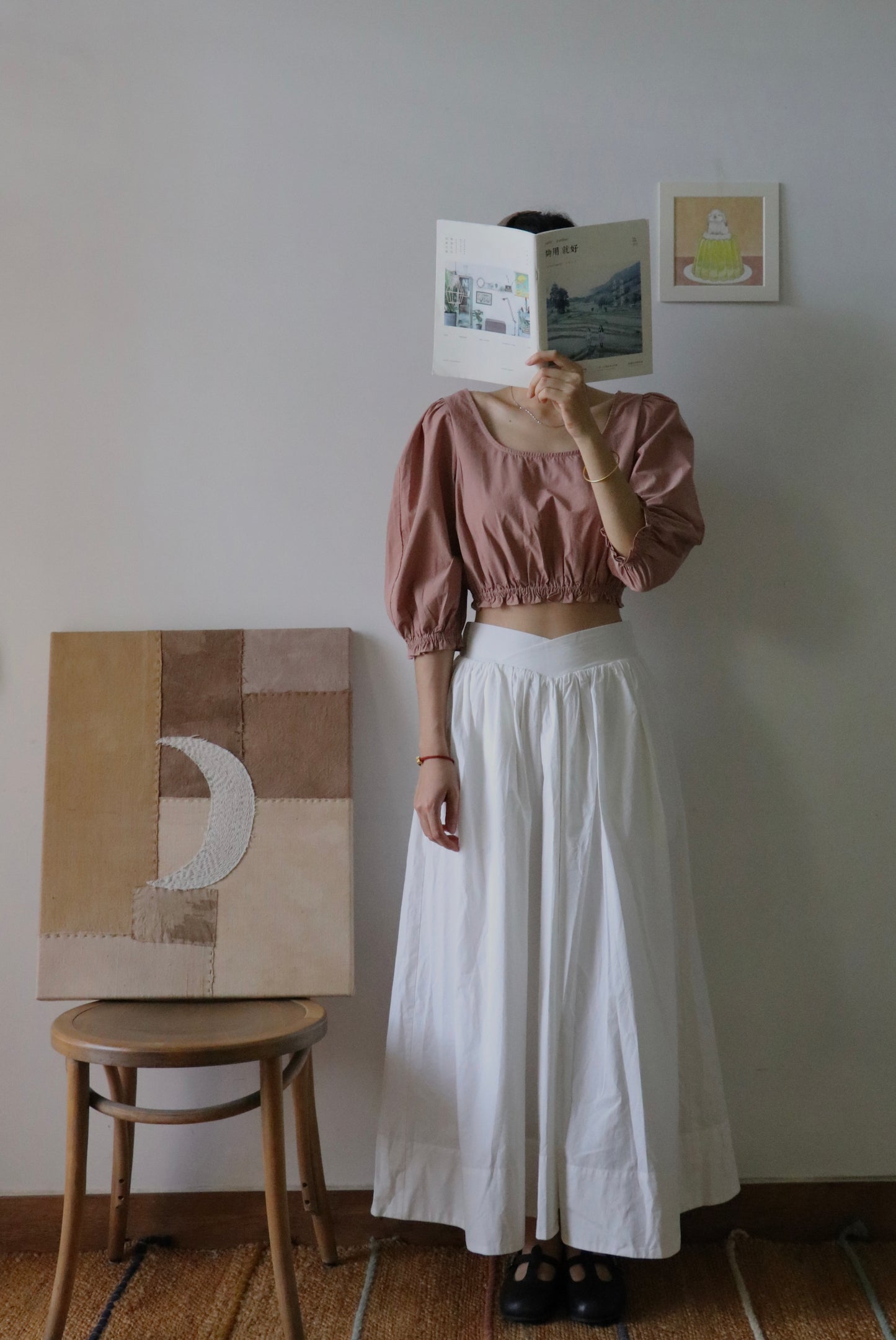 Cherry blossom-maxi white skirt