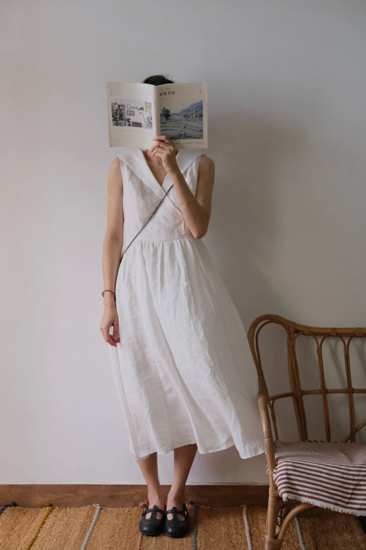 Maris | Linen Sleeveless Dress with Sailor Collar