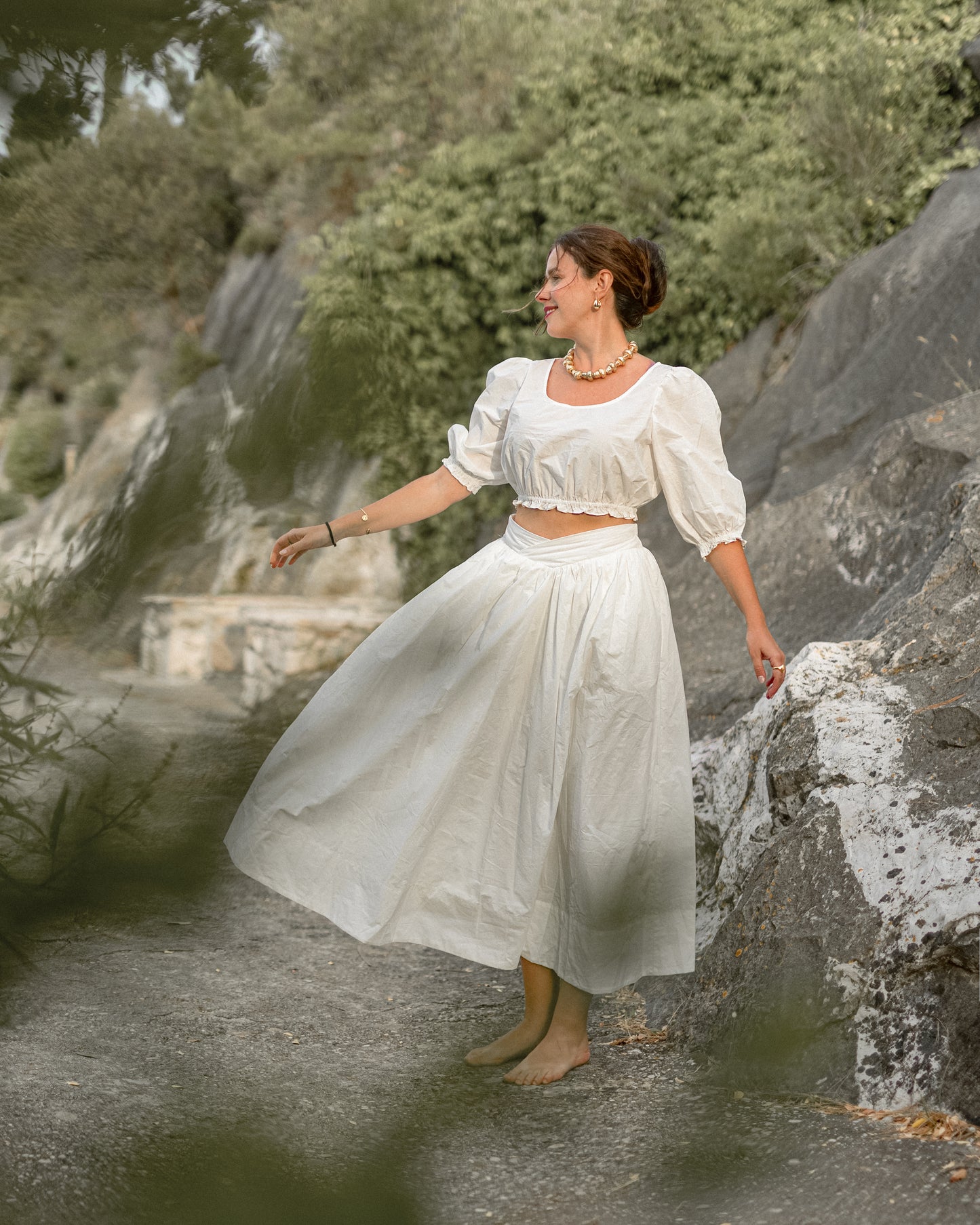 Cherry blossom-maxi white skirt