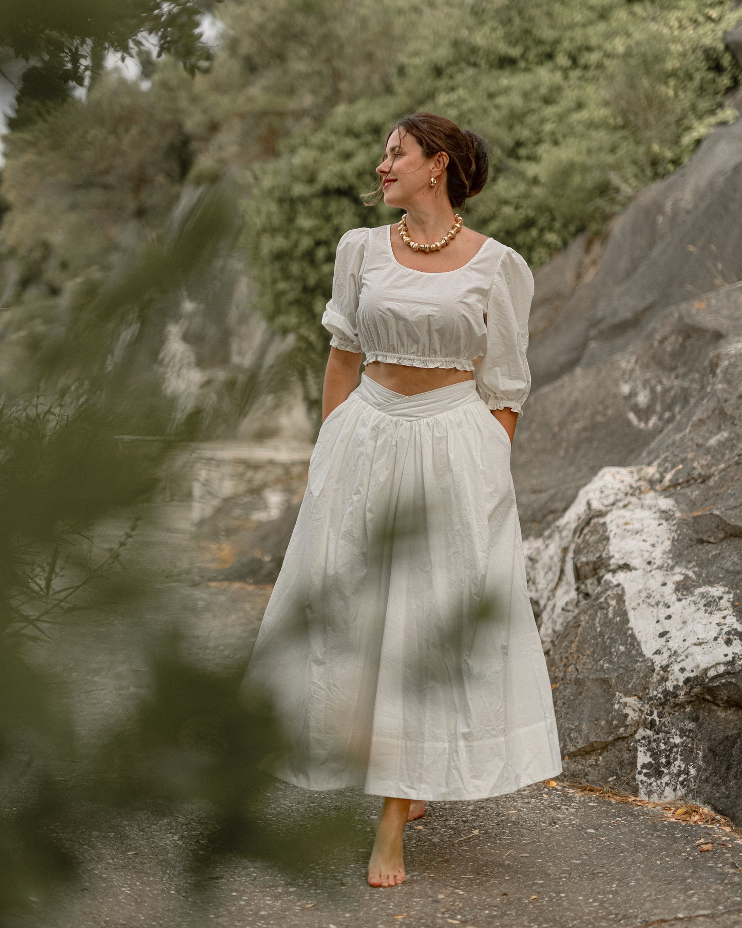 Cherry blossom-maxi white skirt