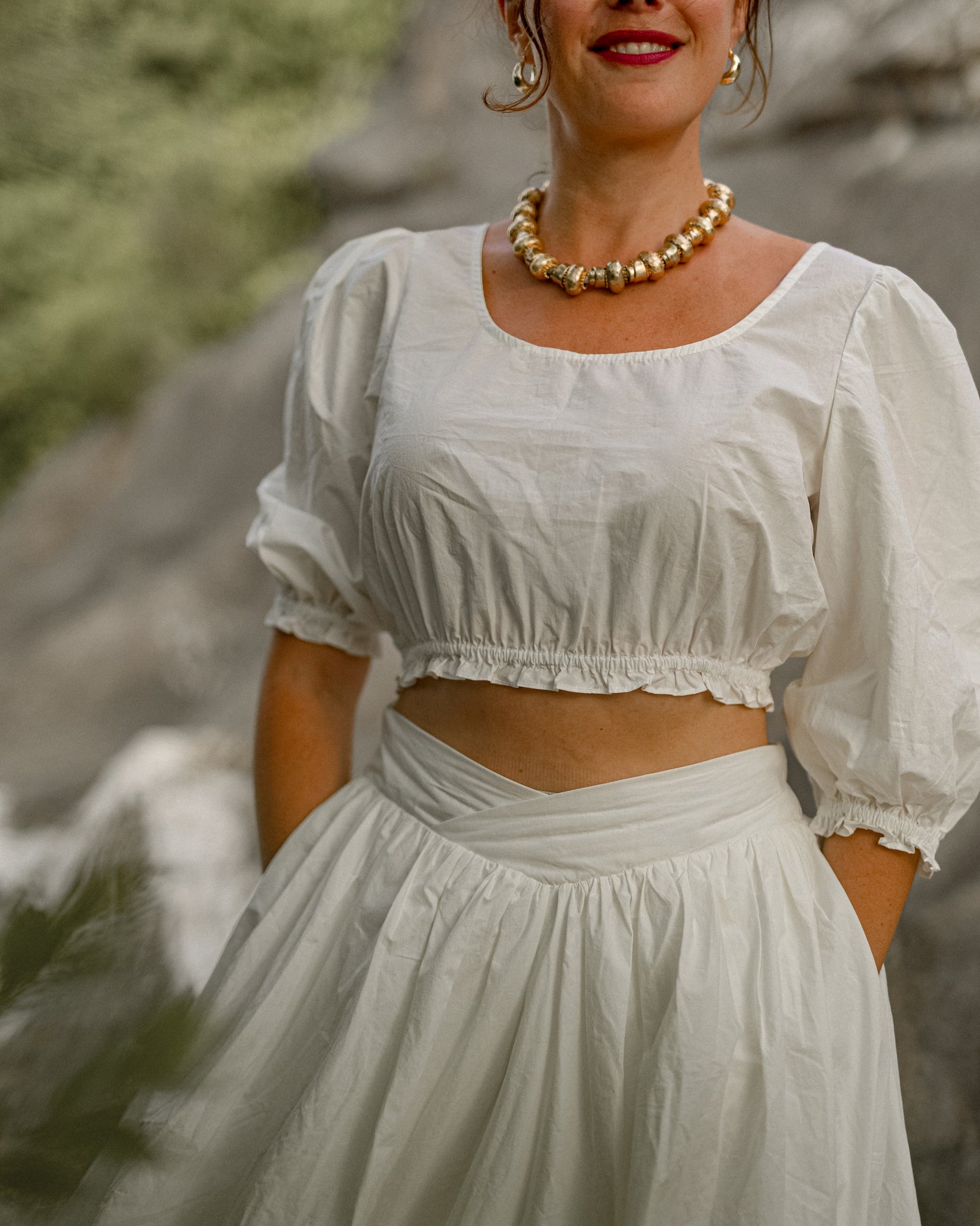 Cherry blossom-maxi white skirt