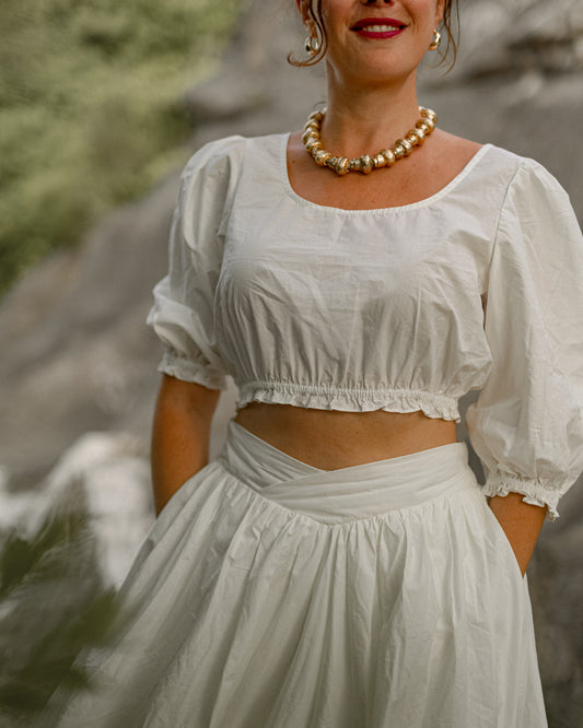 Cherry blossom-maxi white skirt