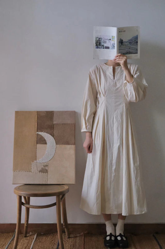 Jasmine dress | Ivory cotton dress, natural material with seed fragments